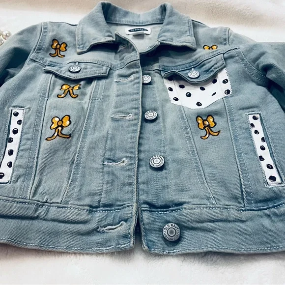Kids Hand-Painted Denim Jacket with Orange Bow Design - Picture 6 of 12